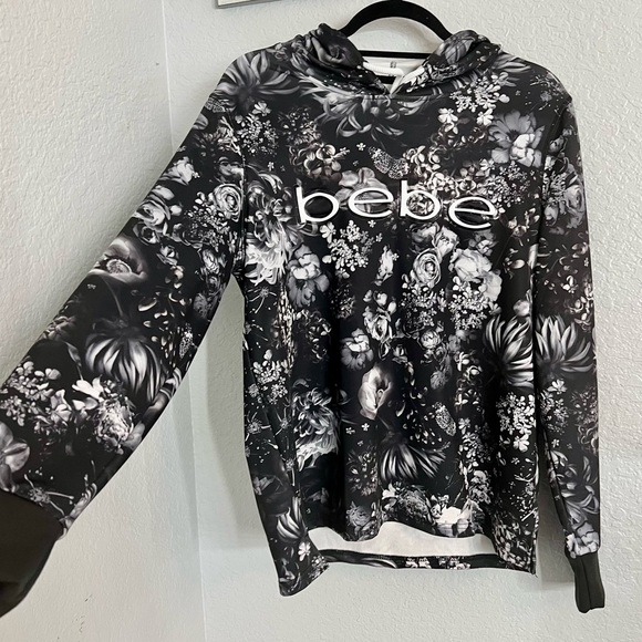 Bebe Sport Black Floral Hoodie with Abstract Print - Picture 2 of 15